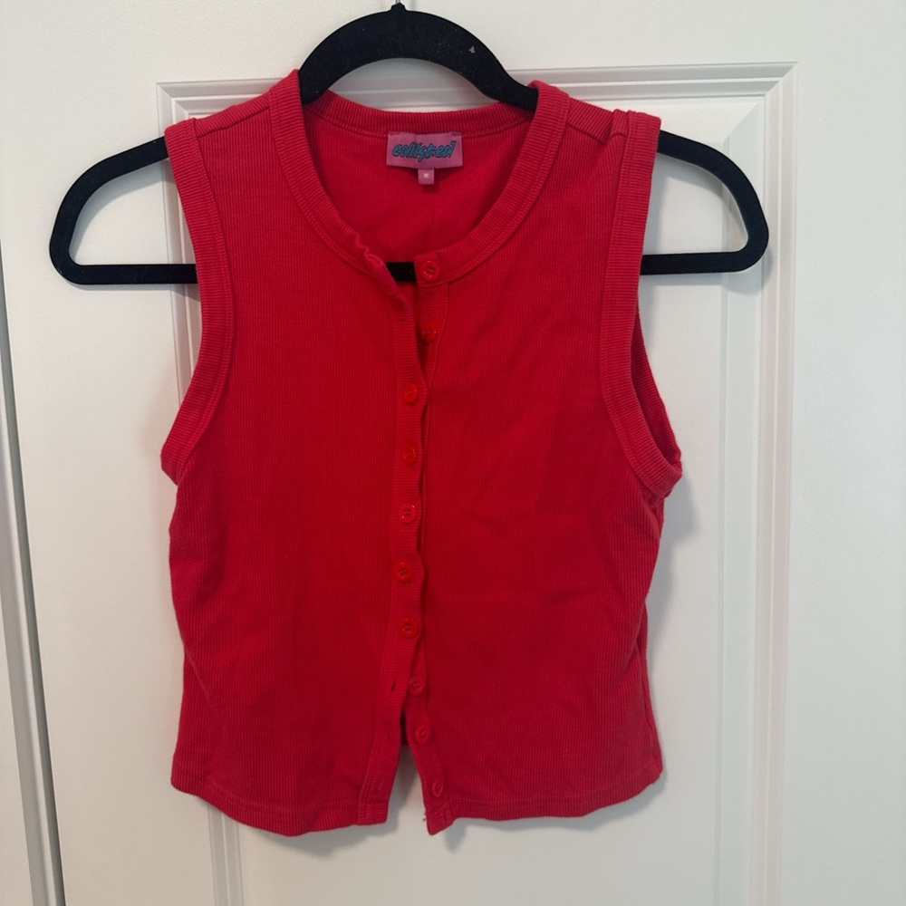Edikted Red Sleeveless Button-Up Top